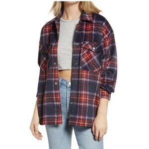 BP Nordstrom Red and Blue Fleece Shacket Oversized Small NWT